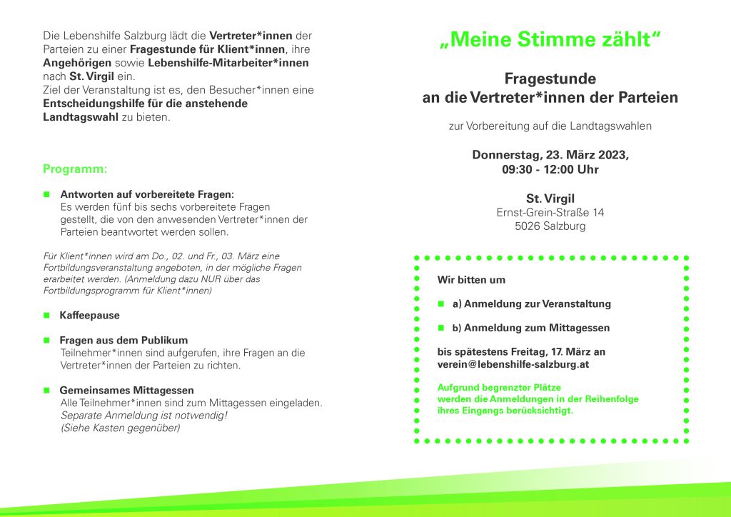 meine stimme zaehlt doppelseiten 232 - 23. März: "Meine Stimme zählt" - Vorbereitung auf die Landtagswahlen Lebenshilfe Salzburg